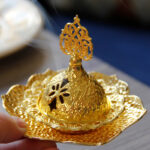 Buddha Stones Gold Leaf Coaster Spiritual Mini Alloy Metal Incense Burner Incense Burner BS 6