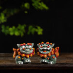Buddha Stones Small Pair of Lion Fu Foo Dogs Ward Off Evil Protection Home Resin Decoration Decorations BS A Pair of Gray Fu Dogs