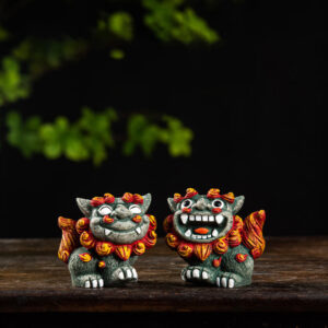 Buddha Stones Small Pair of Lion Fu Foo Dogs Ward Off Evil Protection Home Resin Decoration Decorations BS A Pair of Gray Fu Dogs