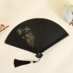 Buddha Stones Hibiscus Flower Plum Blossom Handheld Bamboo Folding Fan 1