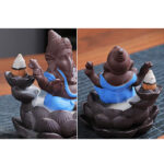 Buddha Stones Ganesh Elephant Purple Clay Backflow Smoke Fountain Protection Incense Burner Incense Burner BS 7