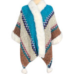 Buddha Stones Tibetan Multicolored Striped Shawl Winter Cozy Travel Scarf Wrap Tibetan Shawl BS Blue Beige Brown