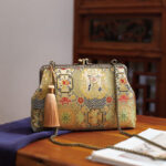 Buddha Stones Vintage Geometry Flowers Metal Chain Crossbody Bag Shoulder Bag Handbag Crossbody Bag BS Gold Geometry 21*14*5cm
