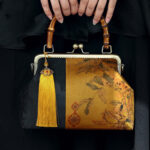 Buddha Stones Leaves Bird Branches Persimmon Flowers Bamboo Handles Handbag Handbags BS 7