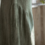 Buddha Stones Handmade Tie Dye V-Neck Midi Dress Linen Short Sleeve Dress 8