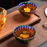 Buddha Stones Lotus Peacock Gold Inlaid Multicolored Chinese Jianzhan Ceramic Teacup Kung Fu Tea Cup Jian Zhan Tea Cup BS 6