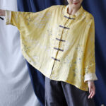 Buddha Stones Yellow Phoenix Print Frog-button Design Long Sleeve Ramie Linen Jacket Shirt Women's Shirts BS 11