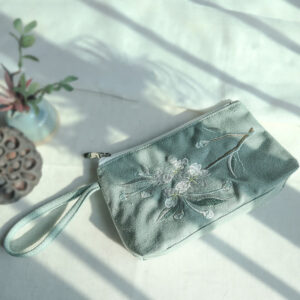 Buddha Stones Small Flower Plum Cherry Crane Peach Blossom Embroidery Canvas Wallet Shopping Purse Purse BS Green Pear 21*13cm
