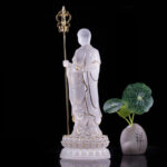 Buddha Stones Handmade Ksitigarbha Bodhisattva Figurine Liuli Crystal Art Piece Serenity Statue Home Decoration Decorations BS White&Gold 7.8*7.8*20cm