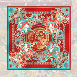 Buddha Stones Dunhuang Rebound Pipa Flying Frescoes 100% Mulberry Silk Scarf Premium Grade 6A Dunhuang Shawl Silk Scarf BS Large 100% Mulberry Silk Scarf 90*90cm