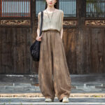 Buddha Stones Ramie Cotton Linen Pants Tie-dye Design Trousers Loose Zen Yoga Women's Pants with Pockets Pants BS 6