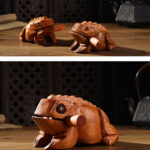 Buddha Stones Handcrafted FengShui Wealth Luck Frog Mini Wooden Croaking Frog Guiro Decoration Decorations BS 8