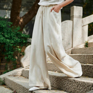 Buddha Stones Plain Wide Leg Pants Dance Women's Yoga Pants With Pockets Wide Leg Pants BS Beige L(Waist 69cm/Hips 120cm/Length 101cm)