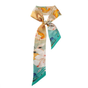 Buddha Stones Dunhuang Frescoes Mountains Sunset Floral Pattern 100% Mulberry Twilly Silk Neck Hair Scarf Silk Scarf BS Dunhuang Frescoes