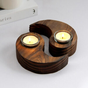 Buddha Stones Yin Yang Wood Candle Holder Meditation Rituals Use Items Candle Holder BS A Pair of Candle Holder