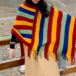 Buddha Stones Tibetan Colorful Striped Design Shawl Tassels Pullover Winter Cozy Travel Scarf Wrap Tibetan Shawl BS 2