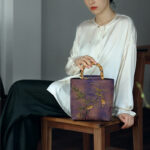 Buddha Stones Purple Magpie Birds Branches Bamboo Handles Handbag Handbags BS 17
