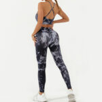 Buddha Stones 2Pcs Camo Print Backless Criss-Cross Strap Top Bra Shorts Leggings Pants Fitness Yoga Outfit Set 2-Piece Outfit BS Black Gray 2Pcs(Top&Pants) L