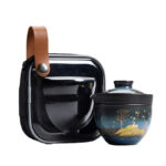 Buddha Stones Ceramic Teacup Deer Mountain Trees Lovely Cat Black Tea Cup With Lid and Bag Cup BS 10