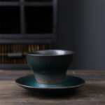 Buddha Stones Planet Design Ceramic Coffee Mug Rough Pottery Tea Coffee Cup With Saucer Coffee Mug BS Dark Green 11.7cm*11.7cm*6.7cm*120ml