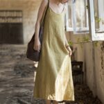 Buddha Stones Summer Spaghetti Strap Handmade Tie Dye Linen Midi Cami Dress Midi Dress BS 3