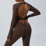 Buddha Stones Women Long Sleeve Backless Jumpsuit Sports Fitness Yoga Bodysuit Bodysuit BS 18