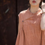 Buddha Stones Handmade Tie Dye Midi Dress Linen Sleeveless Dress 6
