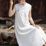 Buddha Stones Handmade Tie Dye Midi Dress Linen Sleeveless Dress 18