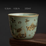 Buddha Stones Butterfly Flower Lotus Koi Fish Plum Blossom Ceramic Teacup Kung Fu Tea Cup 100ml Cup BS Green Koi Fish 6.5cm*4.8cm*100ml