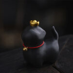 Buddha Stones Mini Lucky Cat Ingot Tea Pet Ceramic Home Desk Figurine Decoration Decorations BS 2
