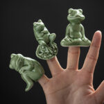 Buddha Stones Mini Small Meditation Lotus Resting Frog Ceramic Wealth Luck Home Tea Pet Figurine Decoration Decorations BS 15
