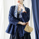 Buddha Stones Flower Jacquard V-Neck Long Sleeve Jacket 22