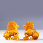 Buddha Stones Handmade Liuli Crystal Lion Art Piece Strength Home Office Decoration Decorations BS A Pair of Gold Lions