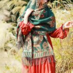 Buddha Stones Tibetan Flower Floral Leaves Pattern Design Shawl Cozy Travel Scarf Wrap Tibetan Shawl BS 22