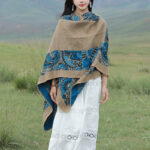 Buddha Stones Tibetan Shawl Simple Pattern Winter Cozy Travel Scarf Wrap Tibetan Shawl BS Blue Brown 150*130cm
