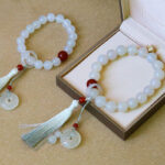 Buddha Stones White Agate Red Agate Luck Wrist Mala Tassels Pocket Mala Car Decoration Wrist Mala&Decorations BS 1
