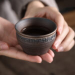 Buddha Stones Simple Brown Striped Texture Ceramic Teacup Kung Fu Tea Cup Bowl Cup BS 9