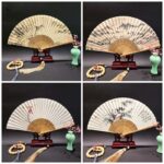 Buddha Stones A Panorama Of Rivers And Mountains Cranes Orchid Flower Paper Bamboo Handheld Silk Bamboo Folding Fan 22cm Folding Fan BS 18