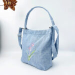 Buddha Stones Embroidery Wisteria Plum Lotus Cherry Blossom Cotton Linen Canvas Tote Crossbody Bag Shoulder Bag Handbag Crossbody Bag BS 18