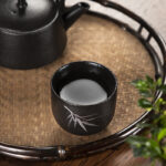Buddha Stones Hand Painted Lotus Flower Bamboo Chrysanthemum Black Pottery Ceramic Teacup Kung Fu Tea Cup 95ml Cup BS 18
