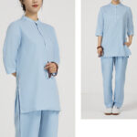 Buddha Stones 2Pcs Solid Color Three Quarter Shirt Top Pants Meditation Zen Tai Chi Cotton Linen Clothing Women's Set Women's Meditation Cloth BS 19