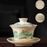 Buddha Stones A Panorama of Rivers and Mountains Flowers Ceramic Gaiwan Sancai Teacup Kung Fu Tea Cup And Saucer With Lid Cup BS 6