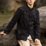 Buddha Stones Bamboo Leaves Clothing Chinese Tang Suit Jacket Coat Men Clothing Clothes BS 6