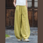 Buddha Stones Ramie Cotton Linen Pants Tie-dye Design Trousers Loose Zen Yoga Women's Pants with Pockets Pants BS 27