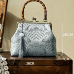 Buddha Stones Silver Lines Bamboo Handle Metal Chain Crossbody Bag Handbags Crossbody Bag&Handbags BS 3