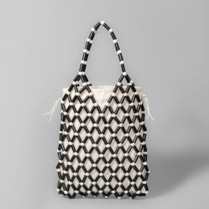 Buddha Stones Hand-woven Mesh Hollow Wooden Beads Handbag Handbags BS Black 15*4*25cm
