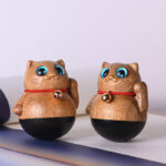 Buddha Stones Mini Lucky Cat Kitten Phoebe Zhennan Wood Blessing Decoration Decorations BS 4