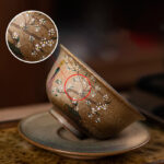 Buddha Stones Jingdezhen Hand Painted Ru Kiln Porcelain Hanfu Girl Flower Ceramic Gaiwan Sancai Teacup Kung Fu Tea Cup And Saucer With Lid Cup BS 5