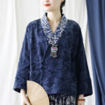 Buddha Stones Flower Jacquard V-Neck Long Sleeve Jacket 27