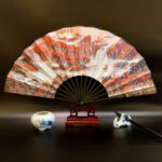 Buddha Stones Great Wall Mountains Trees Crane Bamboo Handheld Silk Bamboo Folding Fan 33.5cm Folding Fan BS Red Forest 33.5cm